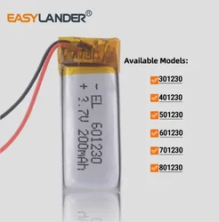 601230 3.7V 200mAh 301230 401230 501230 701230 801230 Rechargeable Lithium Polymer Battery Lipo Batteries