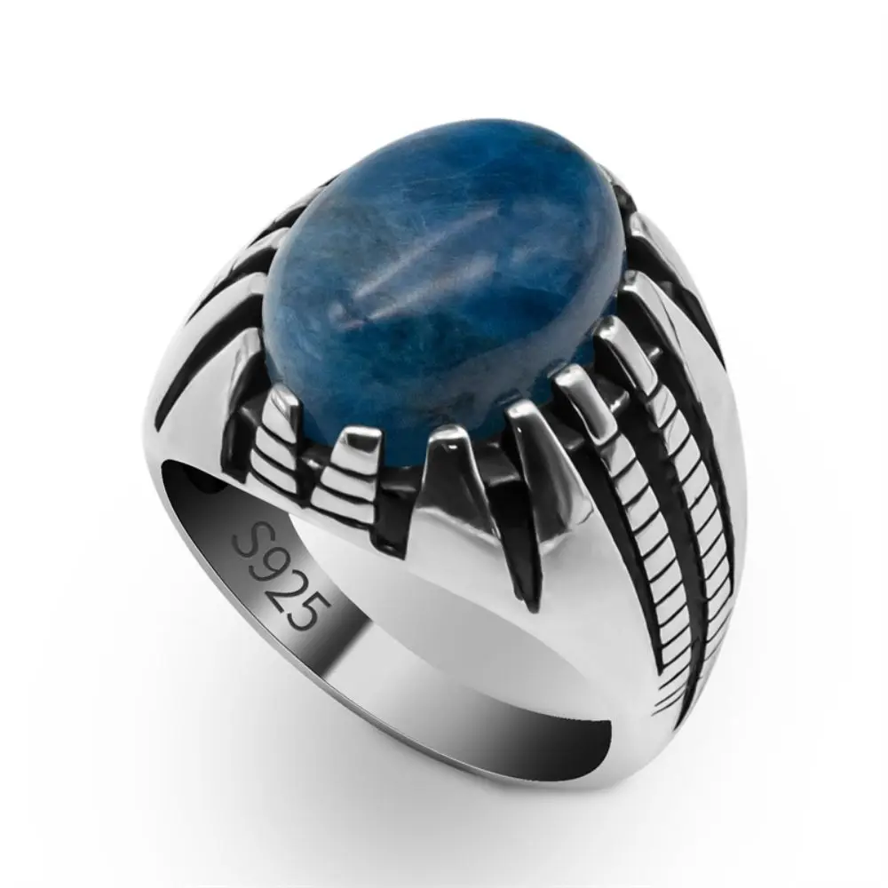 

Мужское кольцо из серебра 925 пробы с натуральным хризоколлой