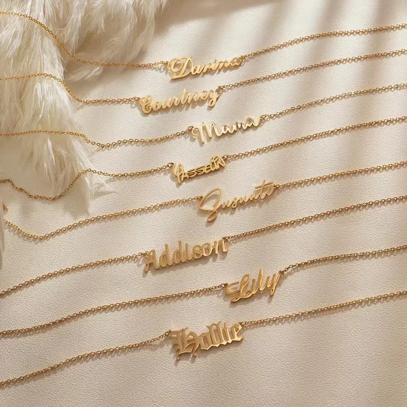 

Custom Name Necklaces Handmade Jewelry English Pendant Anniversary Gift Personalized Stainless Steel Letter Necklace Wedding