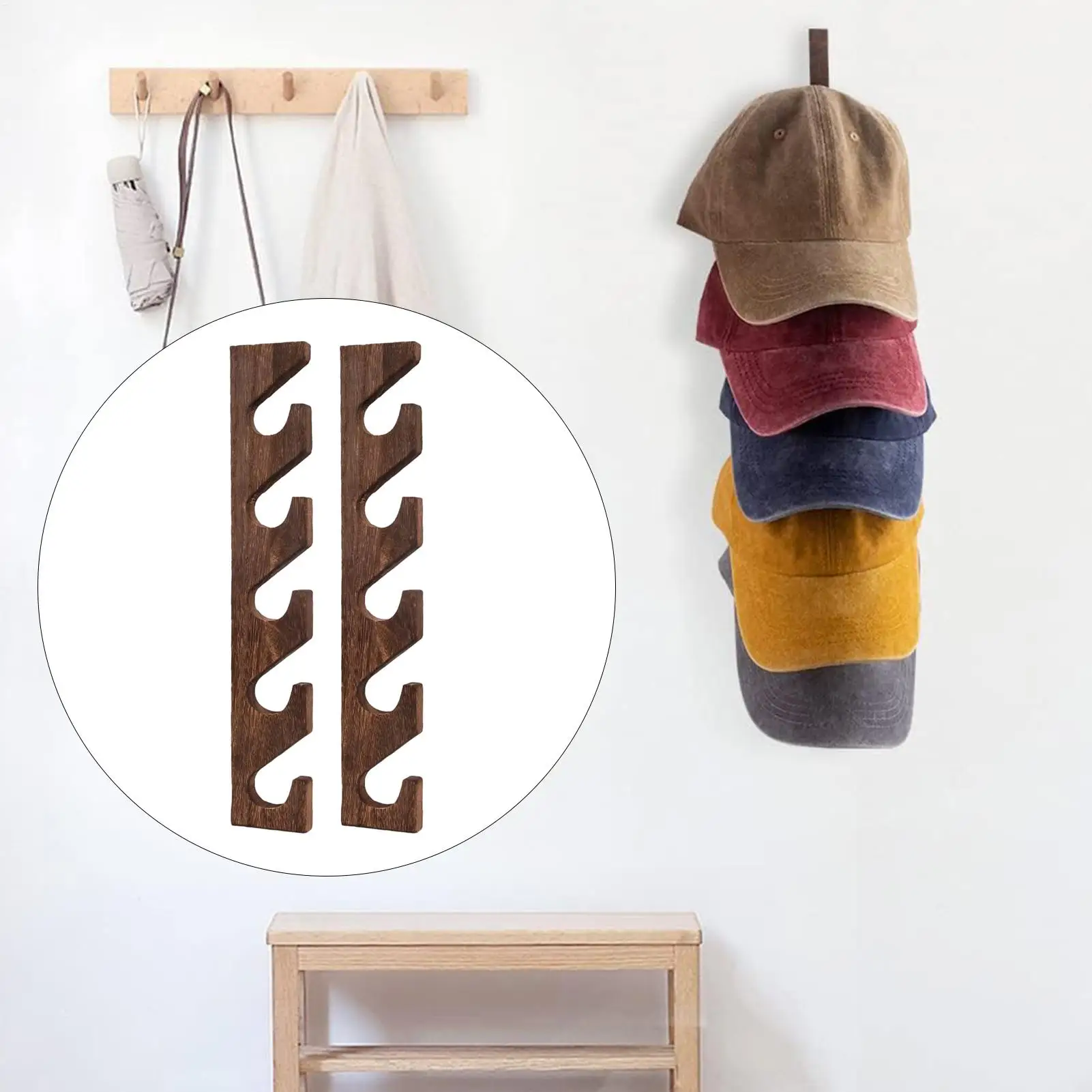 Hat Hangers Wall Mounted Wooden Baseball Cap Organizer Vertical Hat Racks For Closet Portable  Wood Hooks Display Rack Organizer