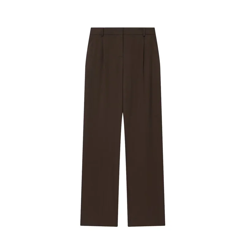 Women's Suit 2025 Autumn New Style Reddish-Brown Long-Sleeve Double-Breasted Blazer with Shoulder Pads and Straight-Leg Pants