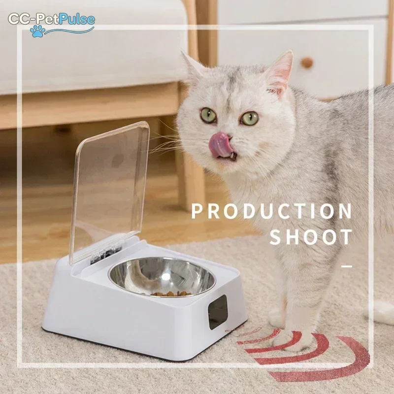 CC-PetPulse Infrared Sensor Smart Pet Food Feeder, Auto Open Cover Cat Feeder Bowl, Moisture Proof Dog Food Water Dispenser