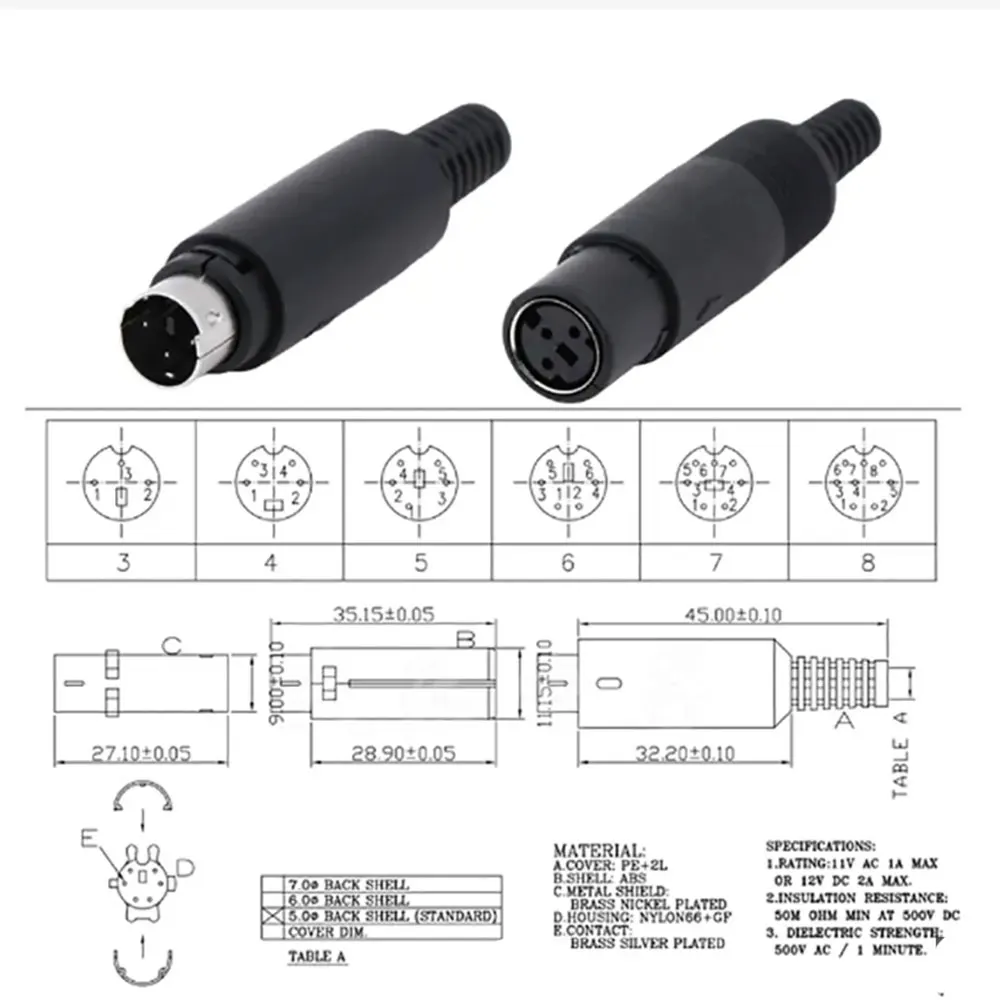 DIN plug 3/4/5/6/7/8Pin chassis cable installation male and female sockets 3-8P soldering wire S terminal mini PS2 connector