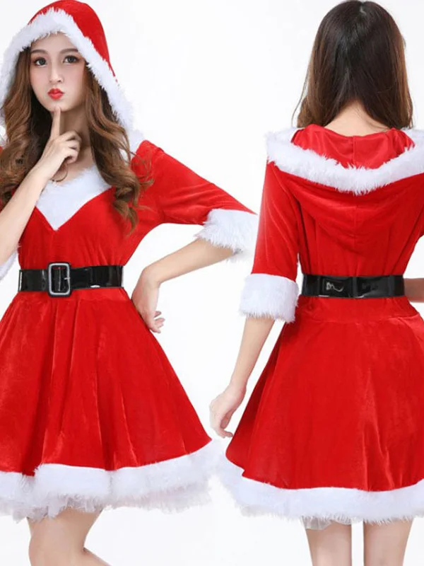 レッド ハロウィン コスチューム ドレス セット マント付き パーティー バー パフォーマンス衣装 女性用 伝統的な服 ステージ パフォーマンス ウェア