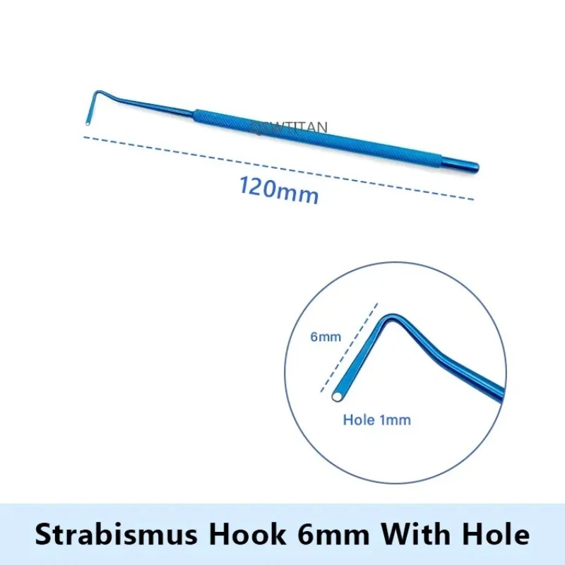 QSWTITAN 시력 교정용 훅 길이 120mm 티타늄 안과용 훅 1개 안과 수술 도구 폭 6mm/8mm/10mm/12mm