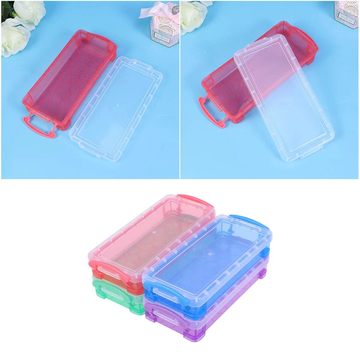 

3Pcs Plastic Pencil Case Multifunctional Interlayer Storage Box for Art Sketch Pencils Durable Lightweight Portable