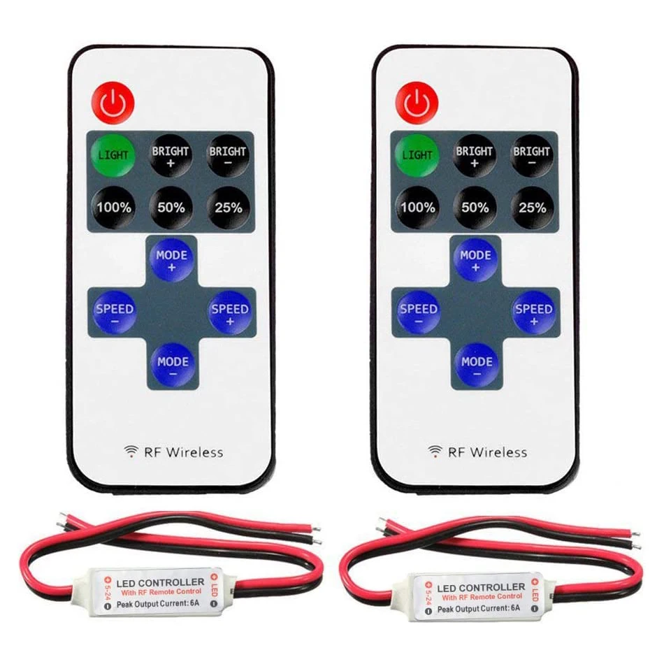 11 Key RF Mini Wireless Remote Controller with DC Connector for Single Color 3528 5050 LED Strip Lights