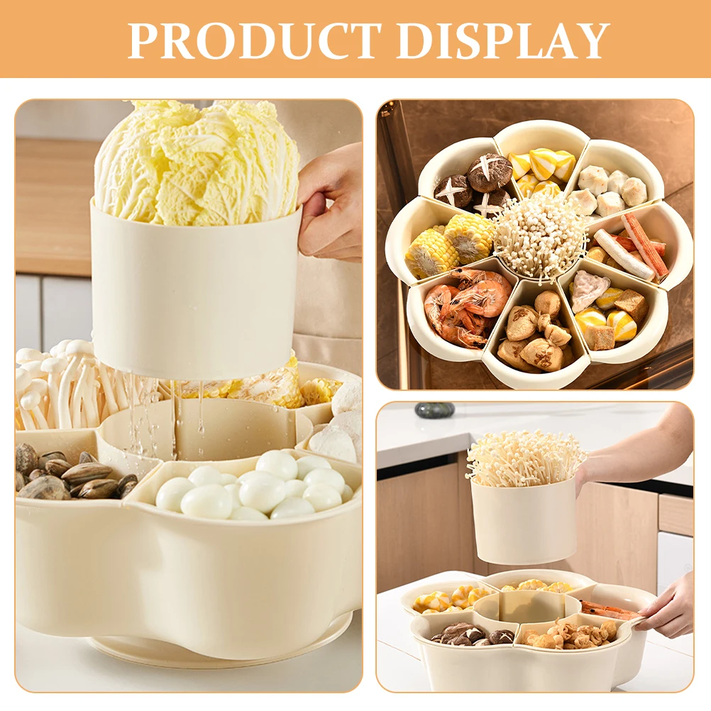 

Cream Hot Pot Drain Platter Rotating Divided Food Tray Smooth Edges Home Serving Vegetables Fruit Plate Kitchen