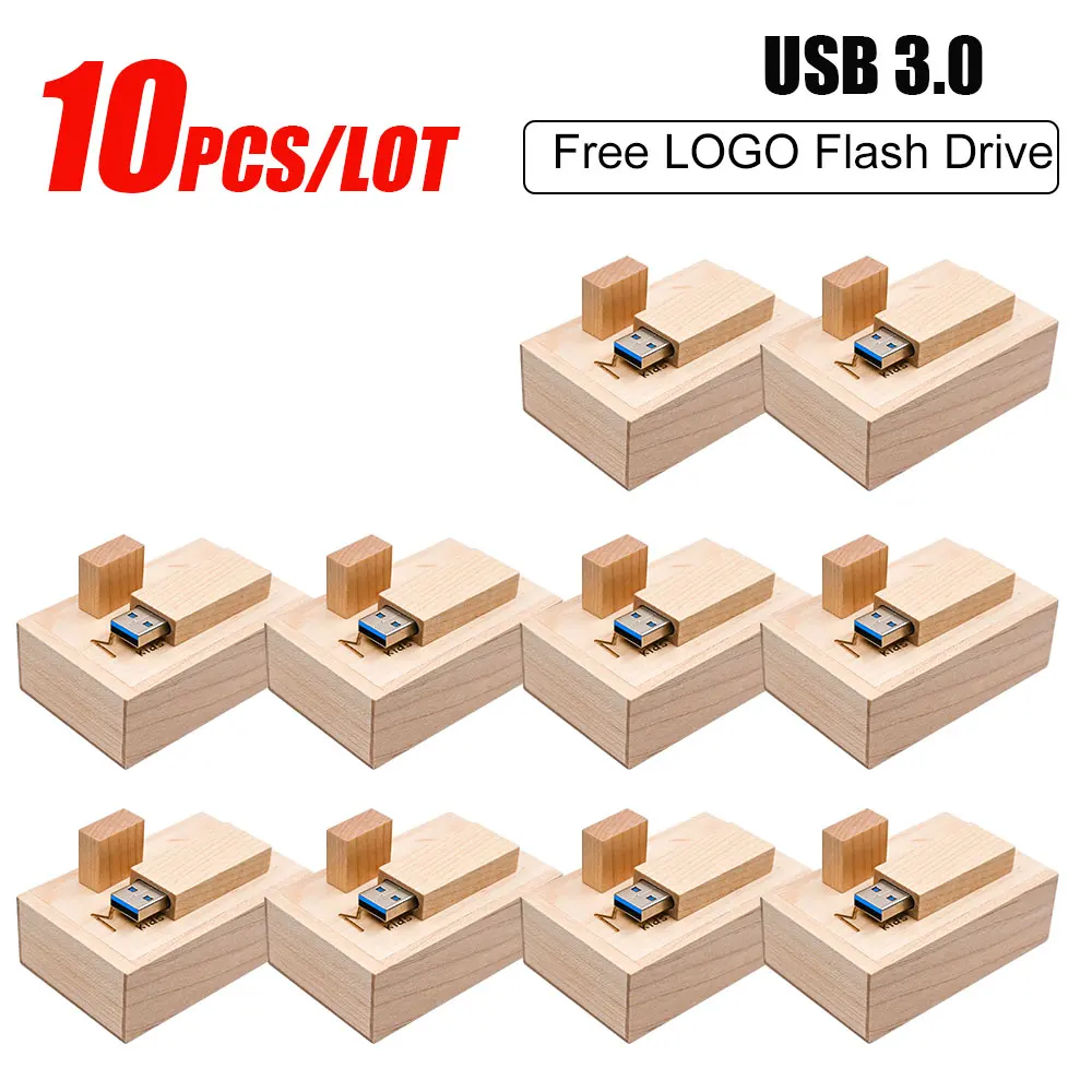 10PCS LOT USB 3.0 Flash Drives 128GB Free Custom Logo Pendrive 64GB High Speed Memory Stick 32GB Wholesale Wooden Box Pen Drive