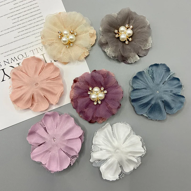 NEW 7color 5Pcs/lot Lace trim patch applique lace fabric Wedding dress DIY flowers bride hair veil clothes Headwear Decoration