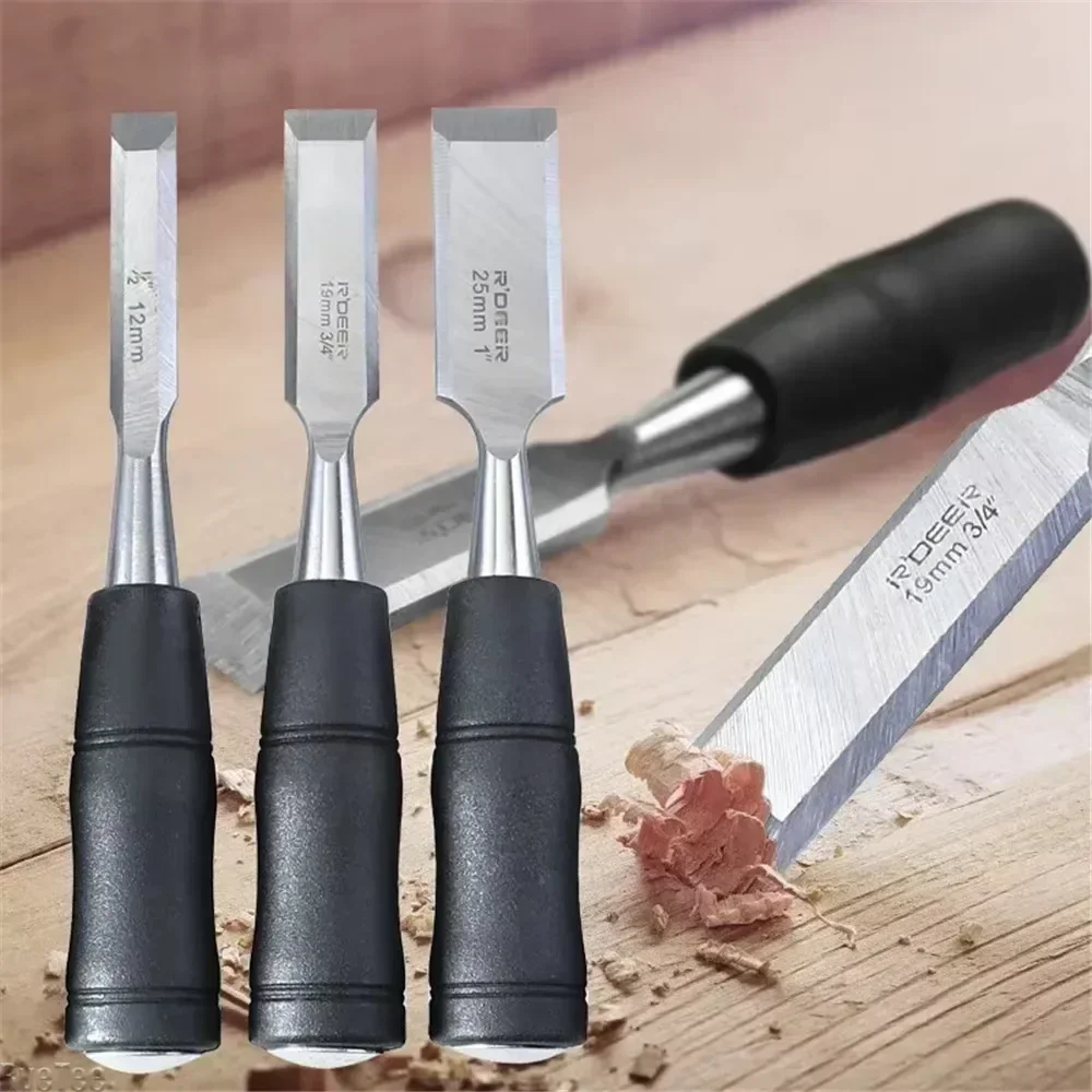 

19/25/32/38mm Carpentry Tools Woodworking Chisel Hand Tool Wood Chisel Carbon Steel Chisel with Hammer End and Anti-Slip Handle