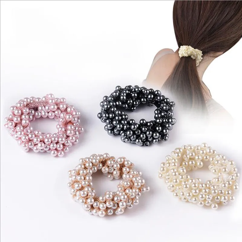 Elegant Lady Rubber Band Rope Pearl Hair Ring Girls Beaded Scrunchies Rubber Bands Ponytail Hair Accessories Elastic Headband