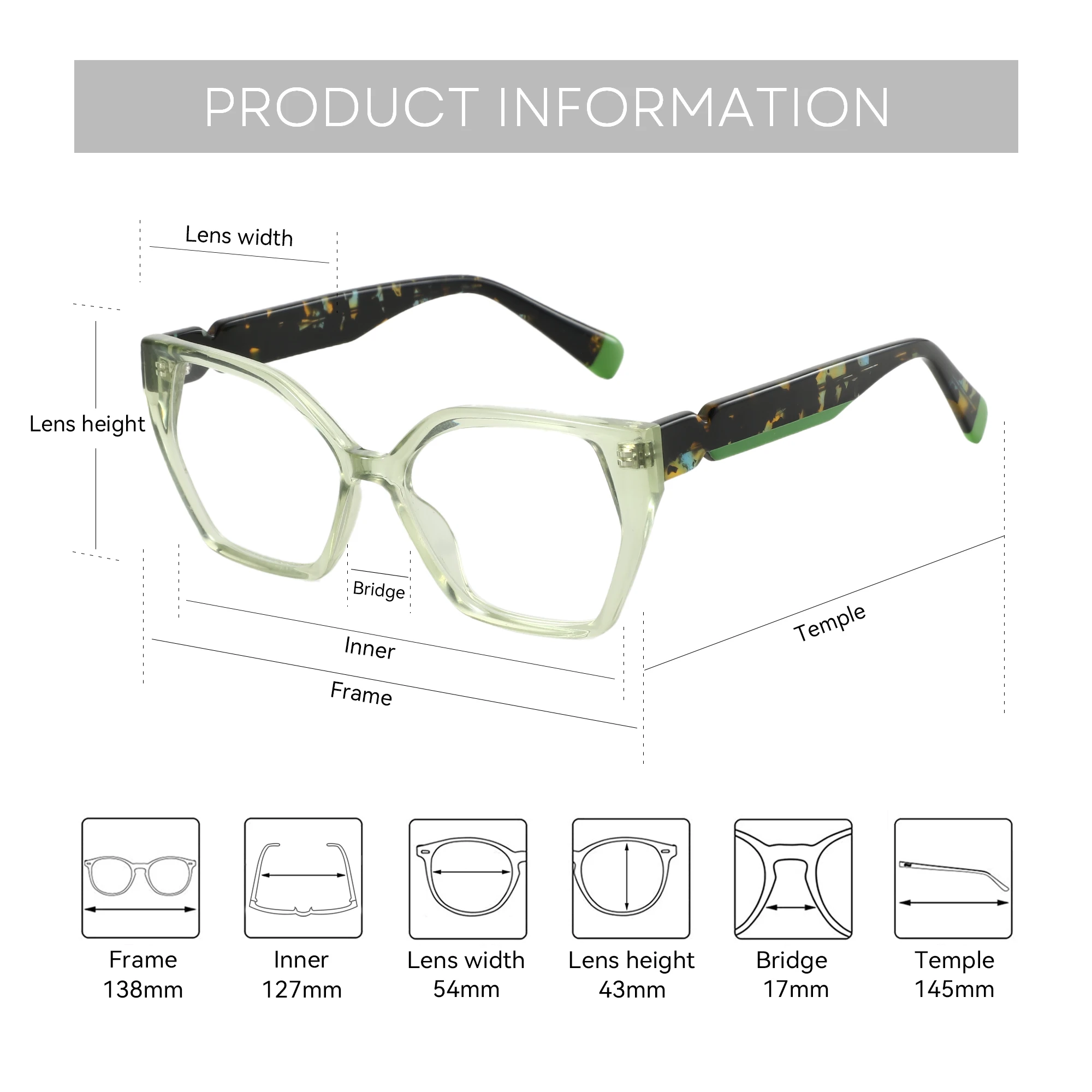 ZENOTTIC New Trend Colourful Acetate Optical Glasses Frame Woman Eyewear Non-Prescription Ladies  Polygon Eyeglasses RD25001