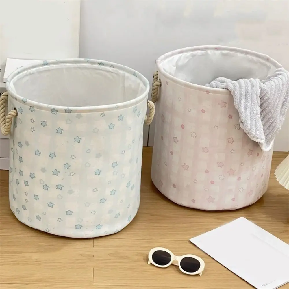 

Portable Cotton Linen Dirty Clothes Basket Cute Round Shape Toys Storage Basket with Handle Space Saving Laundry Hamper Bathroom