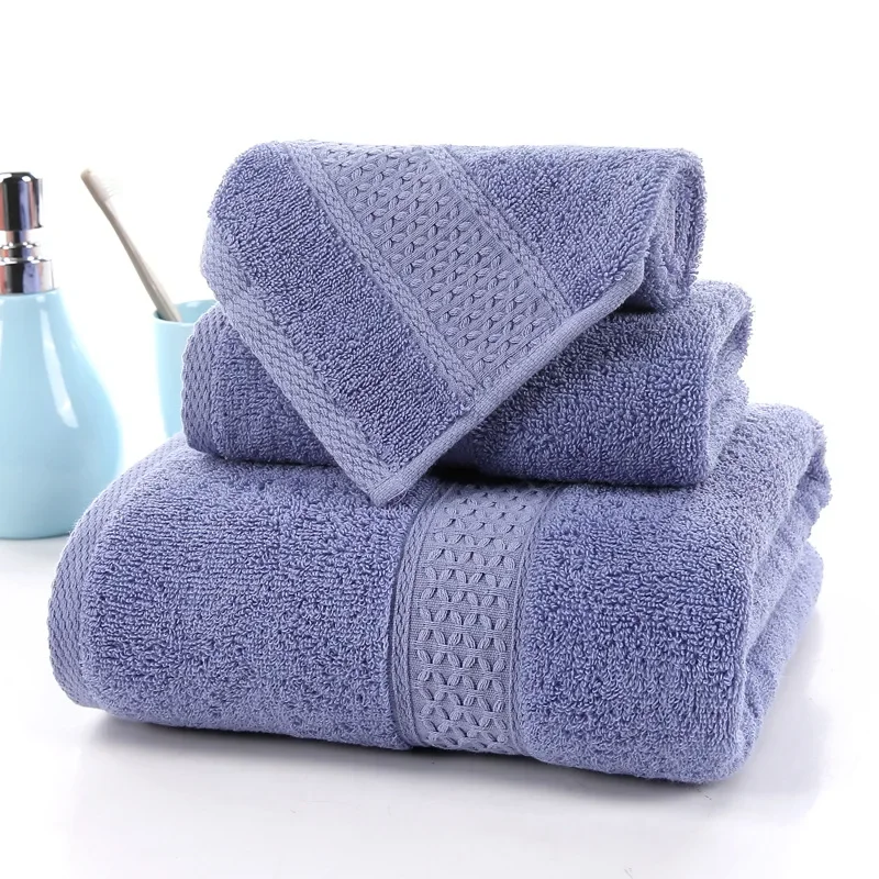 Cotton Towel Bath Towel Plain Thick  Soft Absorbent Three-piece Set