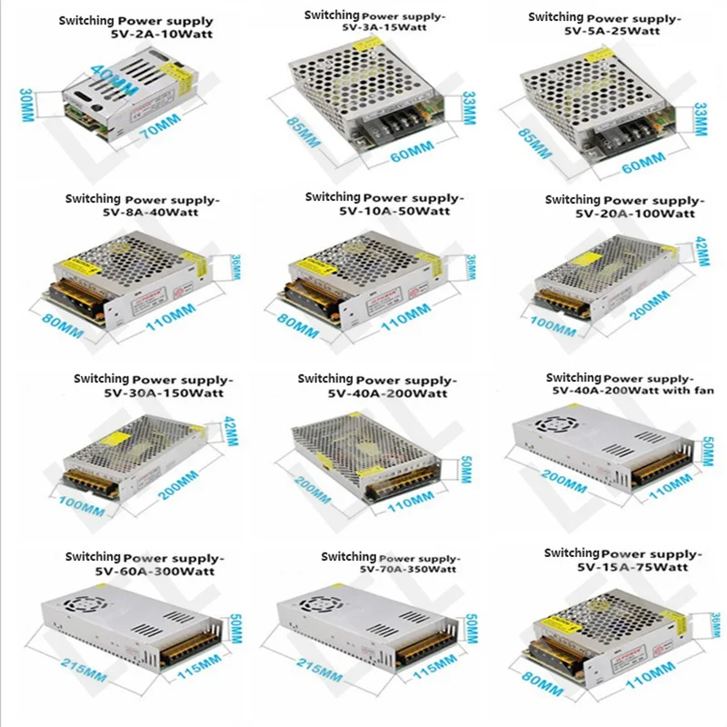 AC DC 5V 12V 24V 36V Power Supply 15V 18V 24V 36V Fonte 400W 500W 600W Transformers 220V To 5 12 24 V Power Supply SMPS