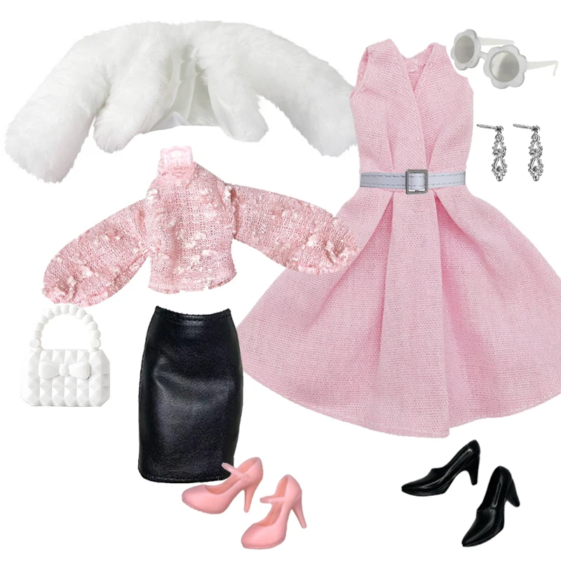 1/6 Doll Fashion Clothes set Spring Colourful Coat with Color Dress and bags Outfits set for 27-30 Doll Clothing Accessories