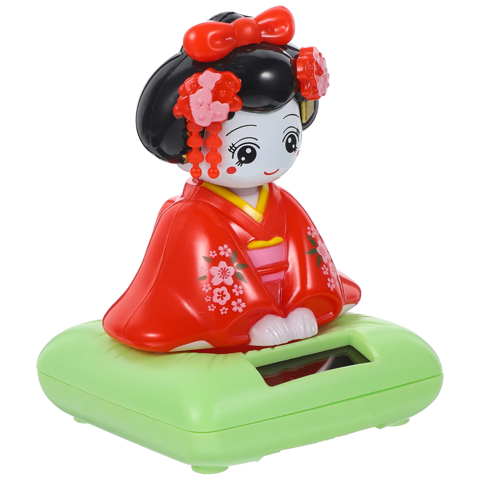 Solar Car nament Shaking Kimono Figurine Small Plastic Toy Dancing Girl Red Seat Decoration Desktop nament Creative