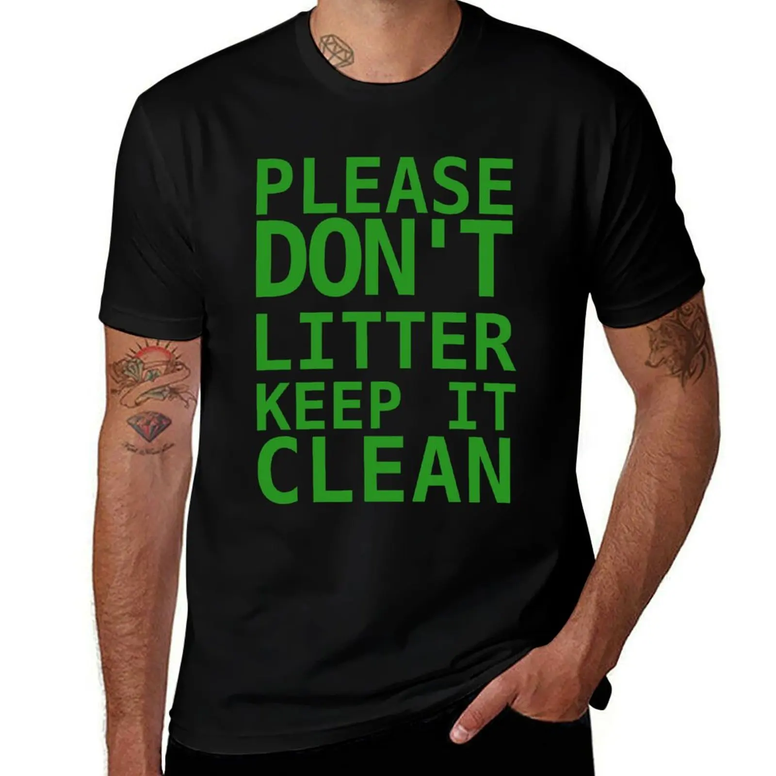 Please Don't Litter Keep It Clean T-Shirt Basic Plain Short Sleeve Crew Neck Tee T-Shirt