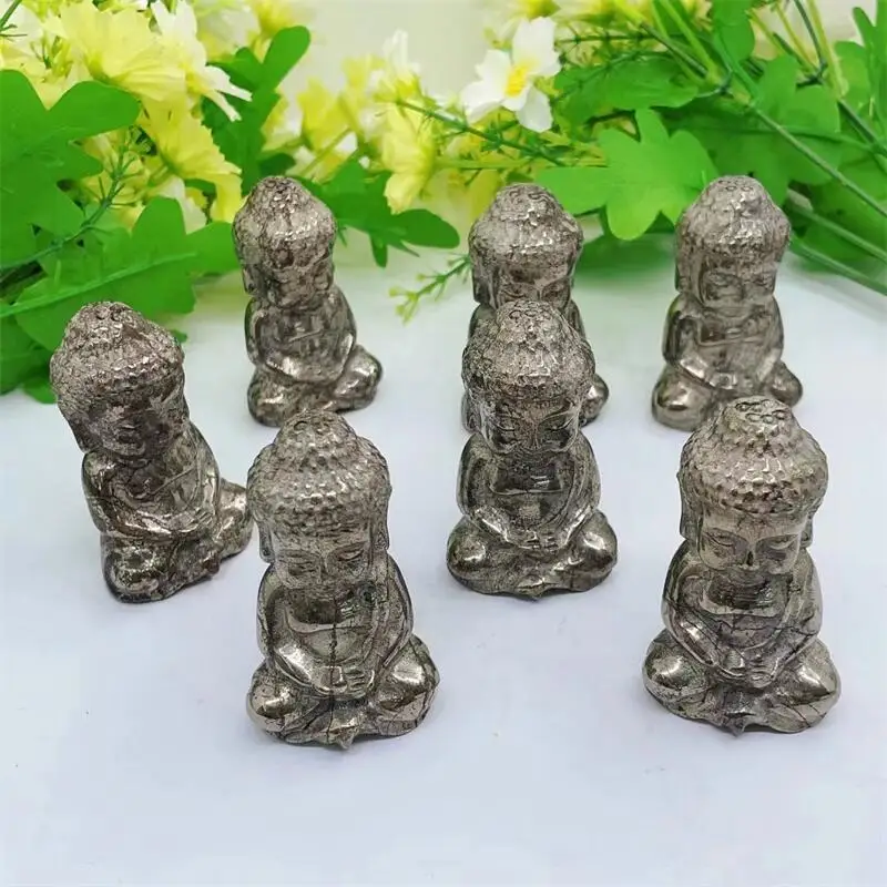 6CM Natural Pyrite Buddha Crystal Healing Carving Figurine Polished Fengshui Gemstones Sculpture Crafts Gift 1pcs