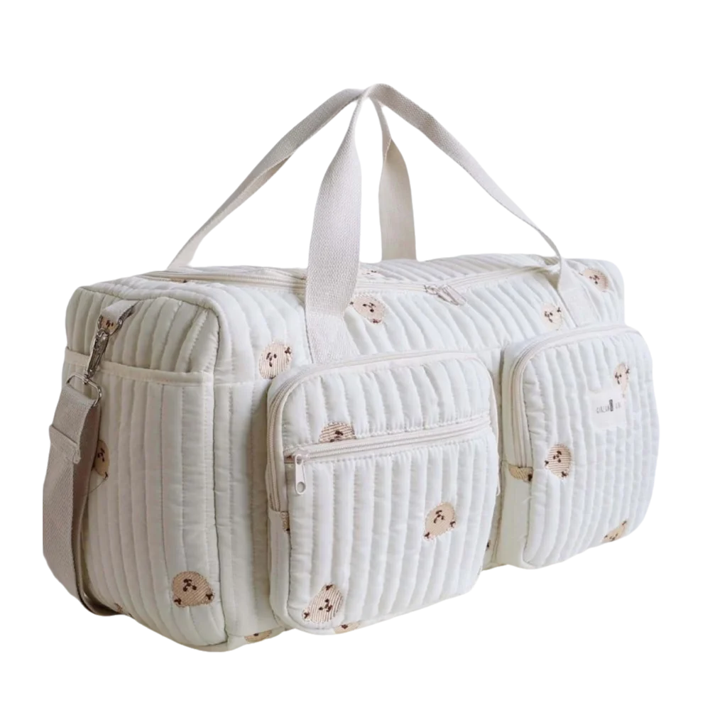 

Little Bear Embroidered Baby Diaper Bag Large Capacity Practical Mommy Bag with Shoulder Strap Lightweight Handbag