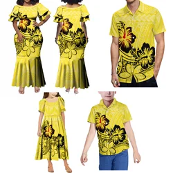 2024 Polynesian Family Party Set Women'S Crew Neck Long Skirt Children'S Dress Matching Men'S Children'S Shirt Samoan Dress
