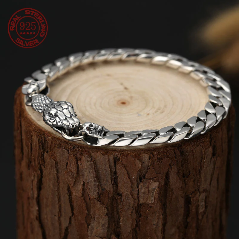 

Factory Price S925 Sterling Silver Snake-Head Trendy and Fashionable Retro Punk Python Bracelet Jewelry Couples Gift
