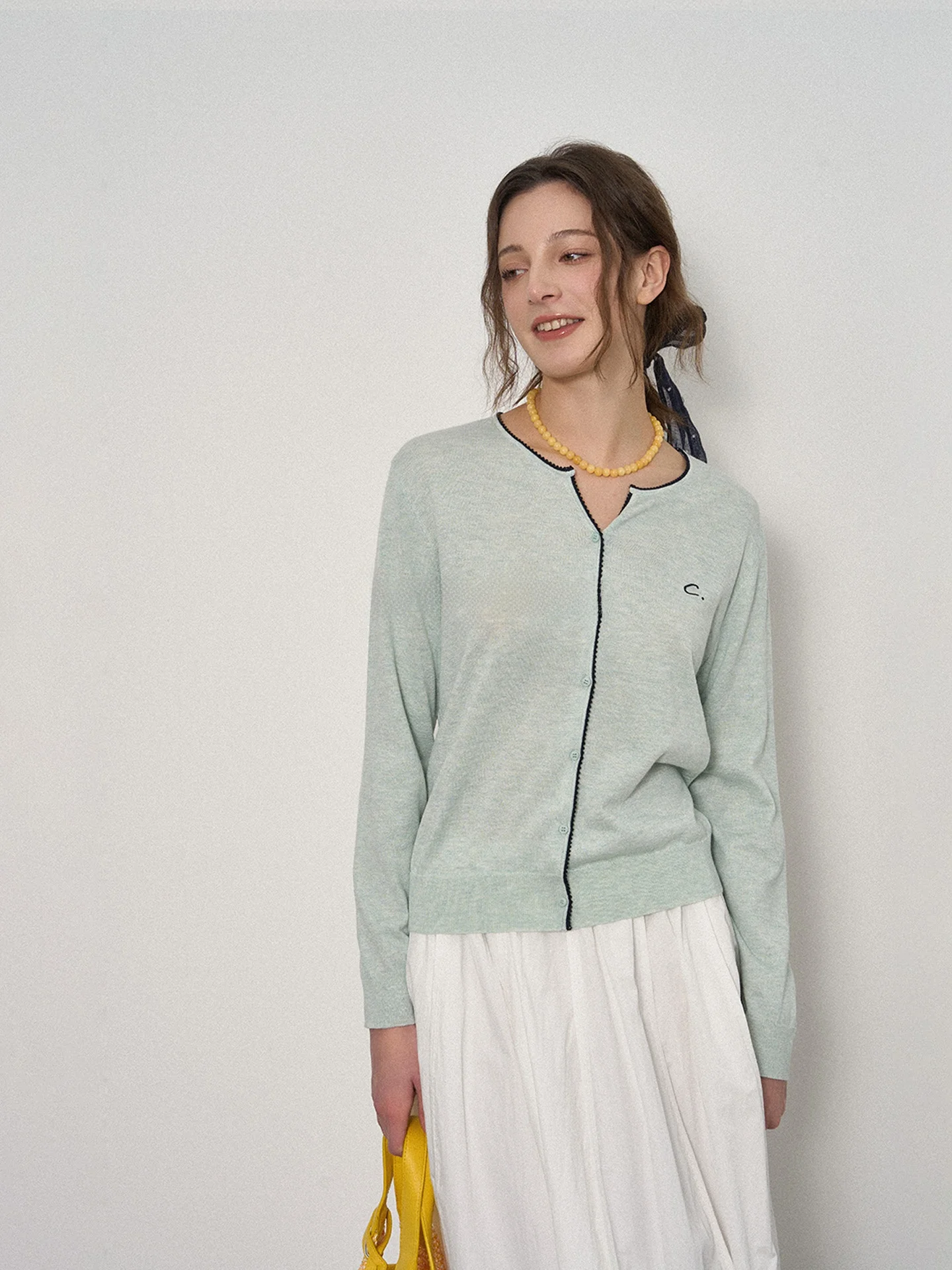 

Eylilac V-ne Color Blo Lace Knitted Sweater Women's New Embroidered Letter Long Sve Open Cardigan Top Versatile Soft P...