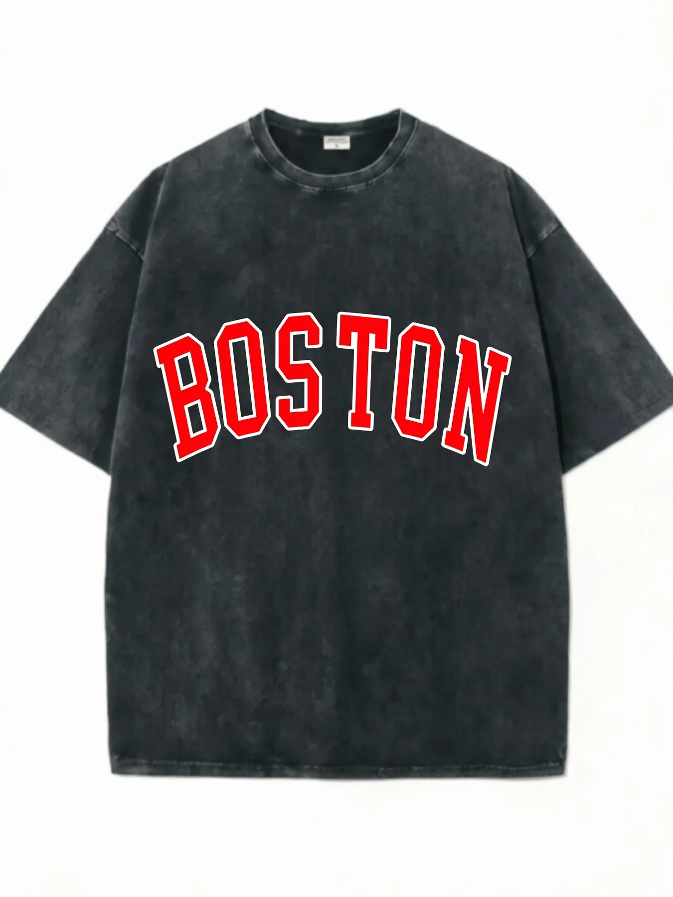 Men's Loose Acid Wash T-Shirt - Boston Graphic T-Shirt - Bold Letter Casual Summer Shirt - Perfect for Gifting or Workout