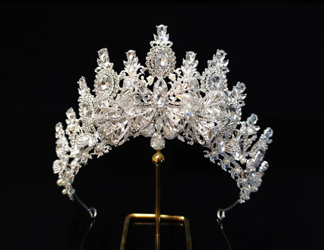 Imagem -04 - Coroas de Luxo para Mulheres Acessórios para o Cabelo do Casamento Pérola de Cristal Tiara Nupcial Barroca Cocar Baile Diadema