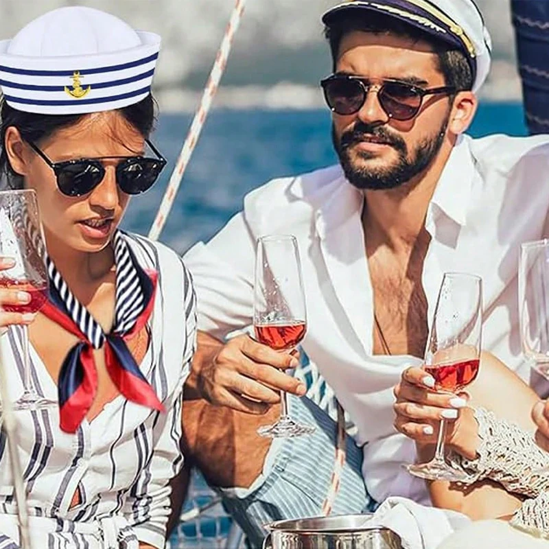 2 Pieces Women Men Navy Outfit Sailor Costume Captain Hat Sailor Scarf For Halloween,Navy Themed Party,Marine Costume Accessory