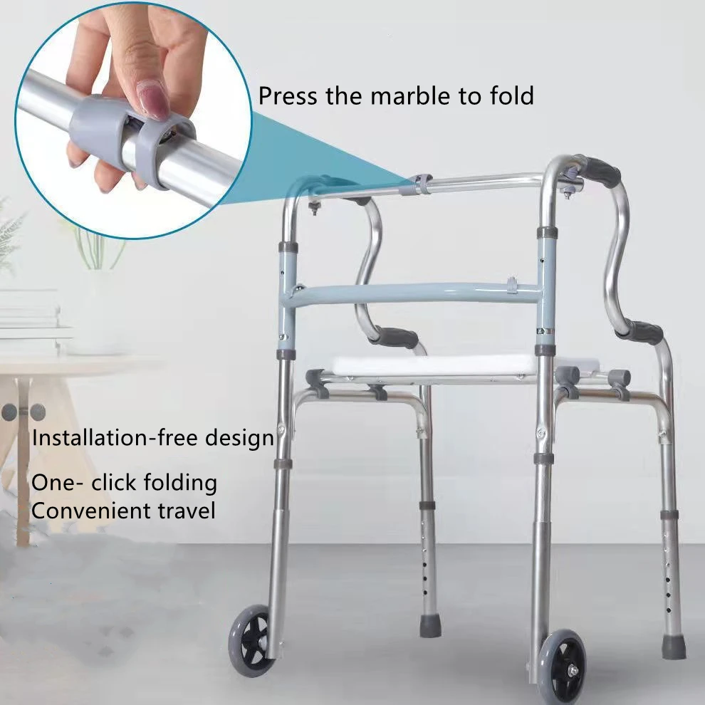 Elderly Foldable Rehabilitation Walker Adjustable Walking Assist Aluminum Alloy Standing Frame Disabled Mobility Training Tools