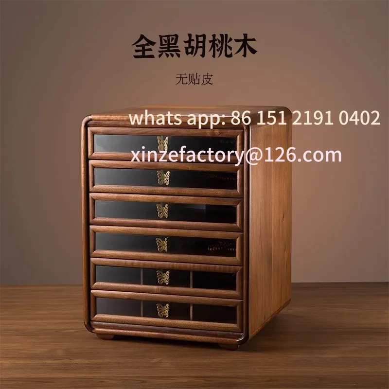 

Customizable Black Walnut Solid Wood Storage Cabinet Drawer Type Household Cup Tea Set Storage Cabinet Multi-Layer Dust Cabinet