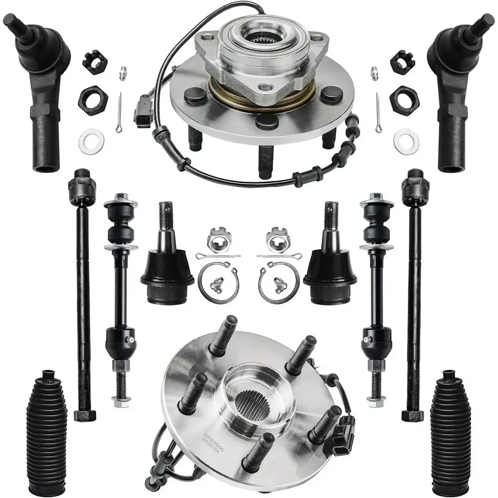 

12pc Suspension Kit for 2002-2005 1500 Trucks - 2 Front Wheel Bearings, 2 Lower Ball Joints, 4 Tie Rods, 2 Sway Bar Links, 5 Lug