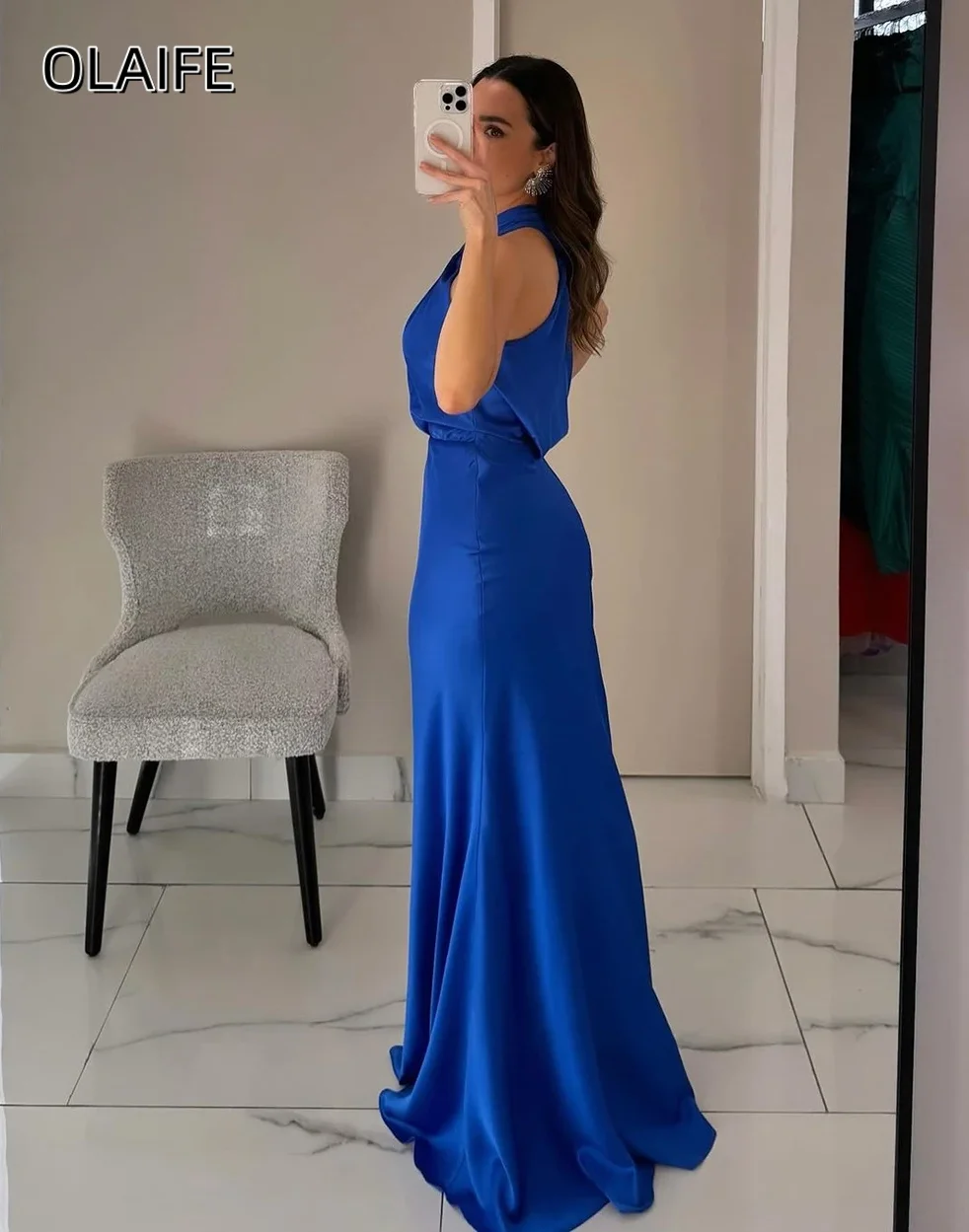 Halter Mermaid Simple Formal Prom Dress Satin Long Party Dress Customized Sleeveless Sweep Train فساتين للمناسبات الخاصة