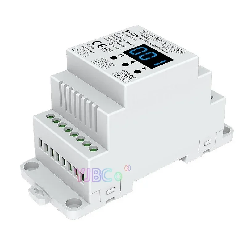 S1-DR Skydance LED DIN Rail AC Triac DMX Dimmer 2 Channels Output RDM Silicon 2CH DMX 512 Controller 110V 220V Numeric display