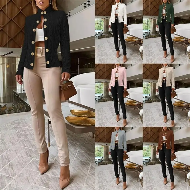 

Женское укороченное пальто Slim Fit с длинными рукавами и воротником-стойкой, деловой повседневный стиль, модный тренд Весна 2025