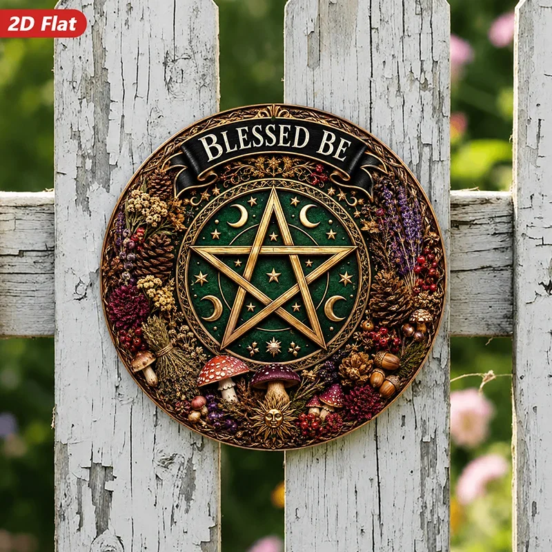 CIFbuy Mystical Pentacle Blessed Be Plant Pattern Aluminum Wall Art Waterproof Wear Resistant Living Room Bedroom Office Decor