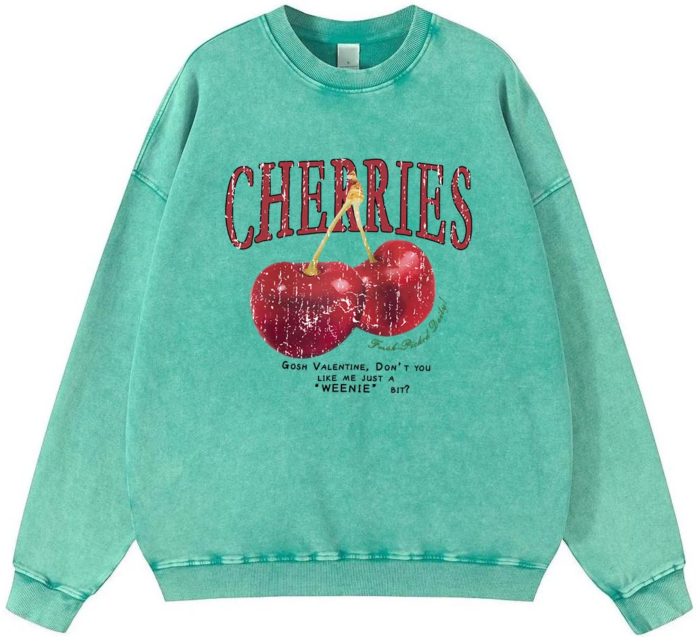 Cherries Cosh Valentine Mens Vintage Washed Cotton Sweatshirt Fashion Fit Pullover Casual Fleece Hooded Autumn Fur-Liner Tops