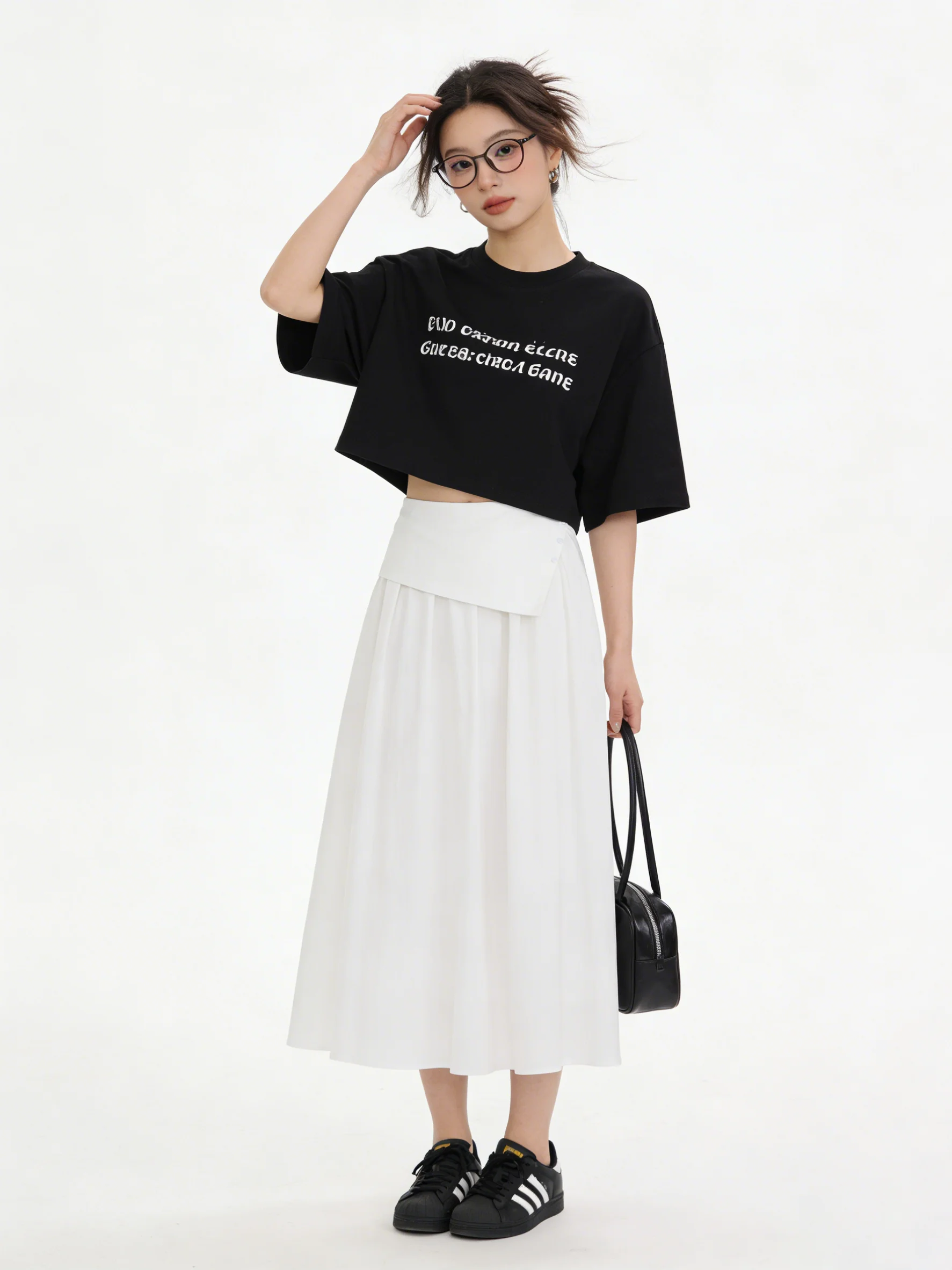 

Белая юбка А-силуэта с высокой талией в корейском стиле, длинная, драпированная, с эффектом стройности, модная женская юбка для офиса