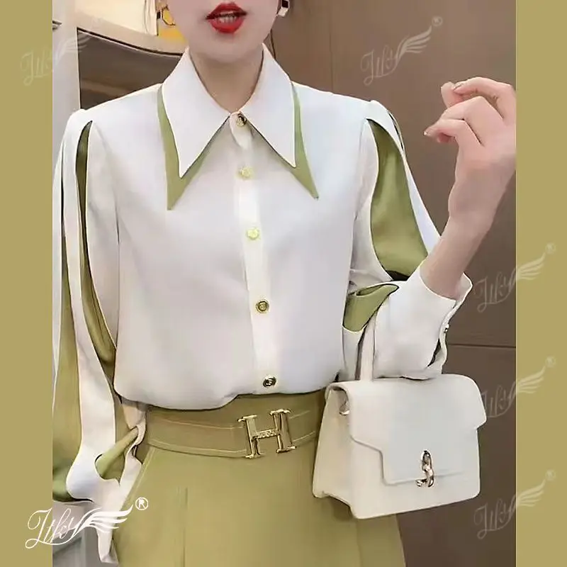 Spring Autumn New Turn-down Collar Fashion Long Sleeve Shirt Women High Street Casual Loose Printing Button Cardigan Elegant Top
