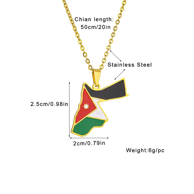 The Hashemite Kingdom of Jordan Map Flag Pendant Necklace For Women Men Charm Gold Color Party Stainless Steel Jordanian Jewelry