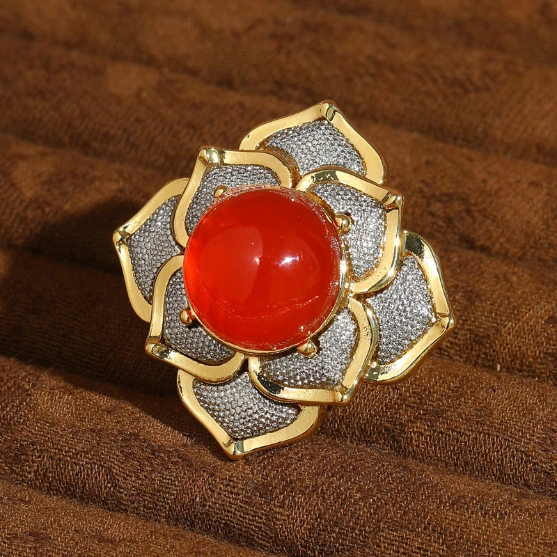 

Vintage Lucky Flower Red Rings Natural Stone Woman Music Festival Gold Color Zircon Jewelry Trends 2026 New High Quality Banquet
