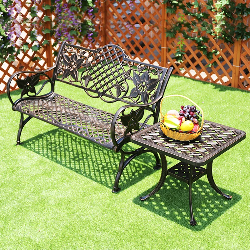 Outdoor Park Chair Back Chair Rest Bench Courtyard Garden Square Cast Aluminum Seat Three-person Anti-corrosion Long Chair