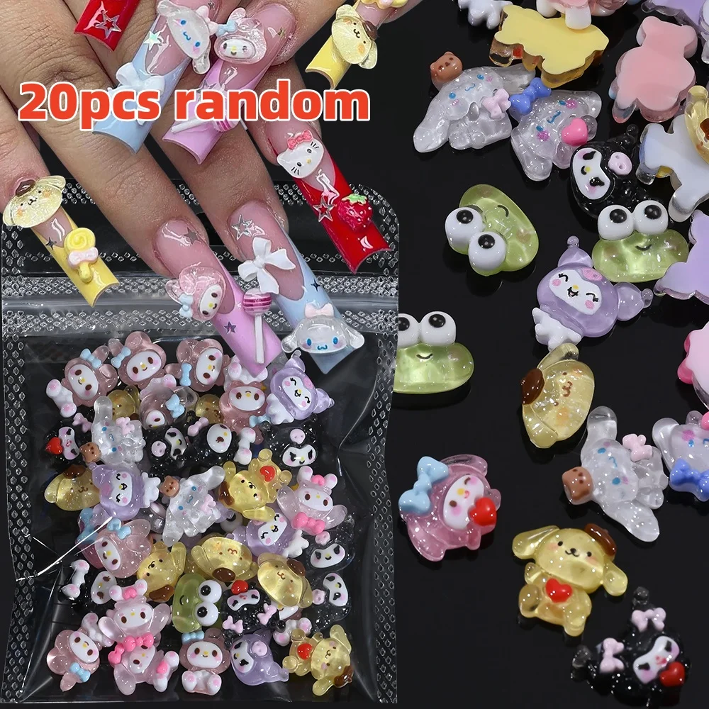 20 stuks gemengde Kuromi & Mymelody & Friends nageldecoratie Kawaii cartoon nagel strass bedels set DIY Y2K manicure accessoires *