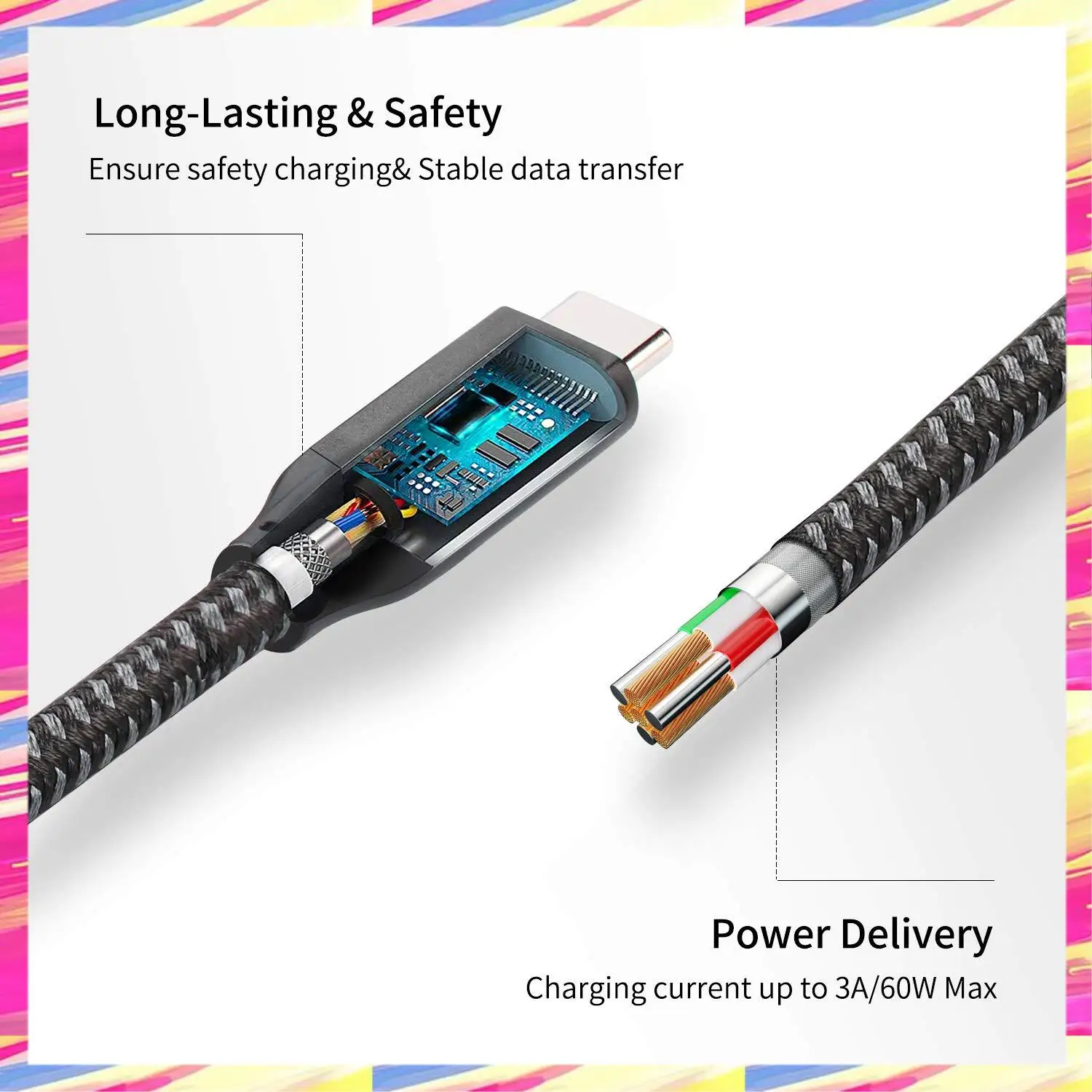 

AIAI USB C Extension Cable Feet, USB 3.1 (10Gbps) Type C Male To Female Extension Fast Charging Cable Compatible