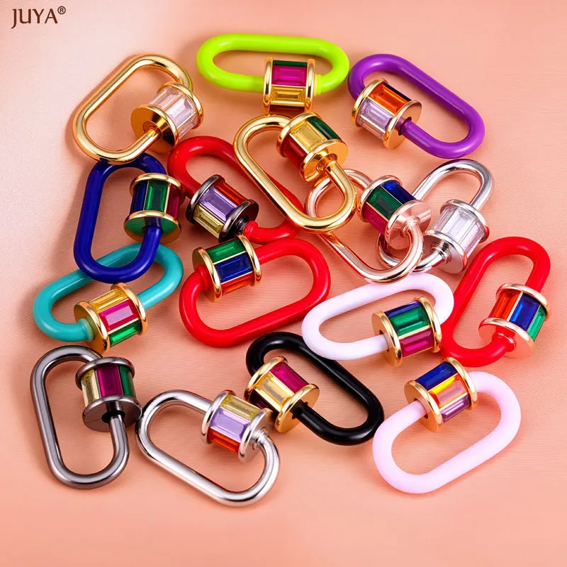 JUYA Rainbow Crystal Enamel Screw Carabiner Lock Connector Clasp Fasteners For DIY Necklace Jewelry Making Accessory Suplies