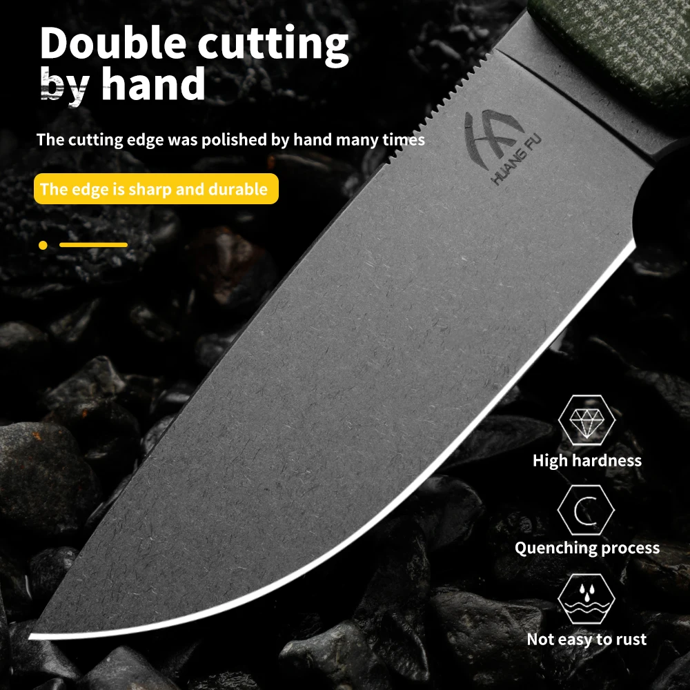 Huangfu Linen Fiber Handle 14C28N High Quality Steel Integrated Cutting Tool Outdoor Wilderness Survival Knife High Hardness Por