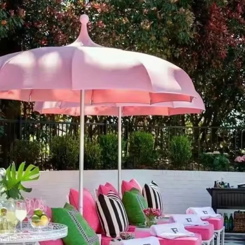 Barato poste de madera lona impermeable terraza piscina jardín de madera al aire libre sombrilla de playa con borla Más diseños