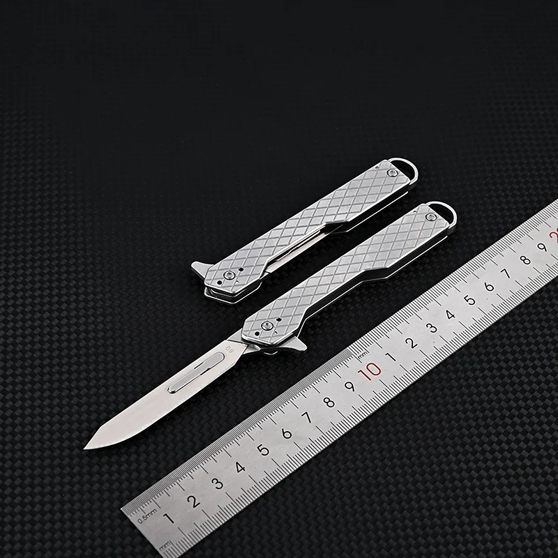 Plaid Stainless Steel Folding Knife with 10pcs Replacement Blades Mini Scalpel Outdoor Survival Camping Portable EDC Tool Cutter